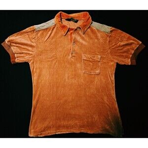Lord & Lord Vintage 70s 80s Mod Velour Polo Shirt Orange Large Lounge Disco